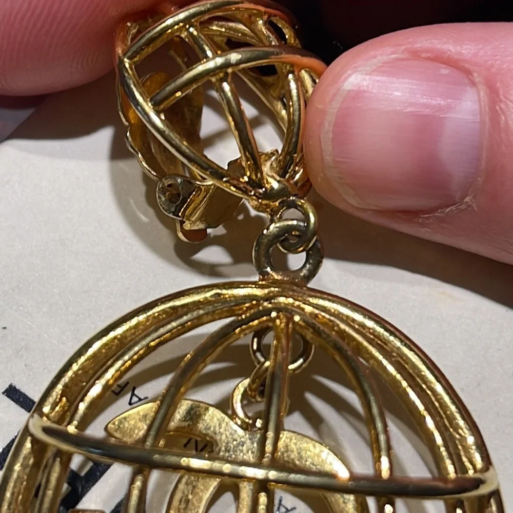 Chanel Large Birdcage 1990’s Gold Earrings with Box CC Vintage Iconic